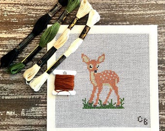 Deer Fawn Needlepoint Canvas -- Hand-Painted 13 Mesh -- Charlie Bell Canvas Co.
