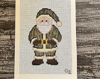 Camo Santa Needlepoint Canvas — Hand Painted 13 Mesh — Hunting Christmas Canvas — Charlie Bell Canvas Co.