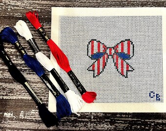 Patriotic Bow Needlepoint Canvas -- Hand-Painted 13 Mesh Canvas -- Charlie Bell Canvas Co.