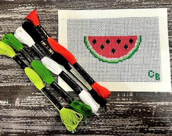 Watermelon Needlepoint Canvas -- Hand-Painted 13 Mesh -- Charlie Bell Canvas Co.