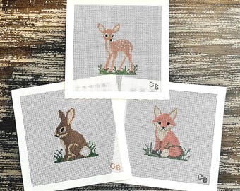 Woodland Forest Friends Trio — Needlepoint Canvases -- Hand-Painted 13 Mesh -- Charlie Bell Canvas Co.
