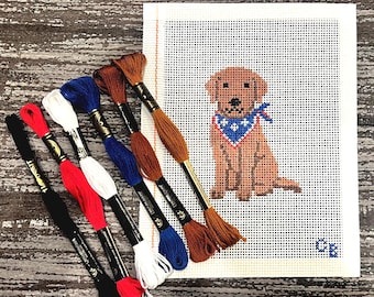 Patriotic Labrador Retriever -- 13 Mesh Hand-Painted Dog with Patriotic Bandana -- Charlie Bell Canvas Co.