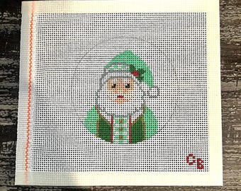 Vintage Santa Needlepoint Canvas — Christmas Ornament  — 13 Mesh Hand-Painted -- Charlie Bell Canvas Co.