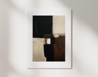Minimalist Neutral Abstract Art Print | Geometric Blocks, Monochrome Black, Brown & Cream