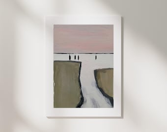 Minimalist Landscape Art Print | Olive, Blush Pink, Cliffside