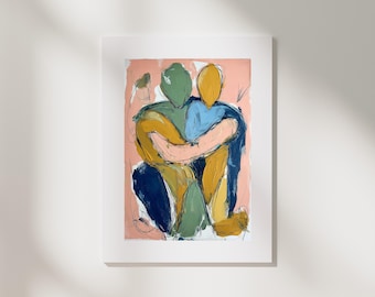 Abstract People Art Print | Mid-Century Modern Portrait, Muted Tones