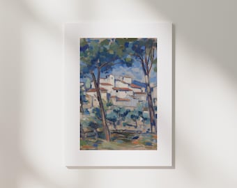 Mediterranean Village Art Print | European Landscape Artwork, Terracotta Earth Tones, Travel Print Gift