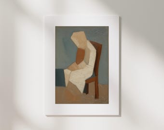 Abstract Seated Person Print | Modern Figurative Art, Muted Earth Tones | Minimalist