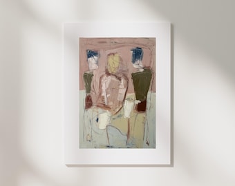 Abstract People Art Print | Mid-Century Contemporary Portrait, Neutral Minimalist Art, Soft Earth Tones