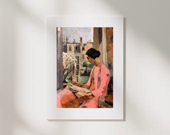 Virginia Woolf Portrait Art Print | Woman With A Book, Oil Painting