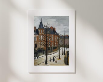 European City Street Art Print | Vintage Scandi Style, Red Brick Neighbourhood