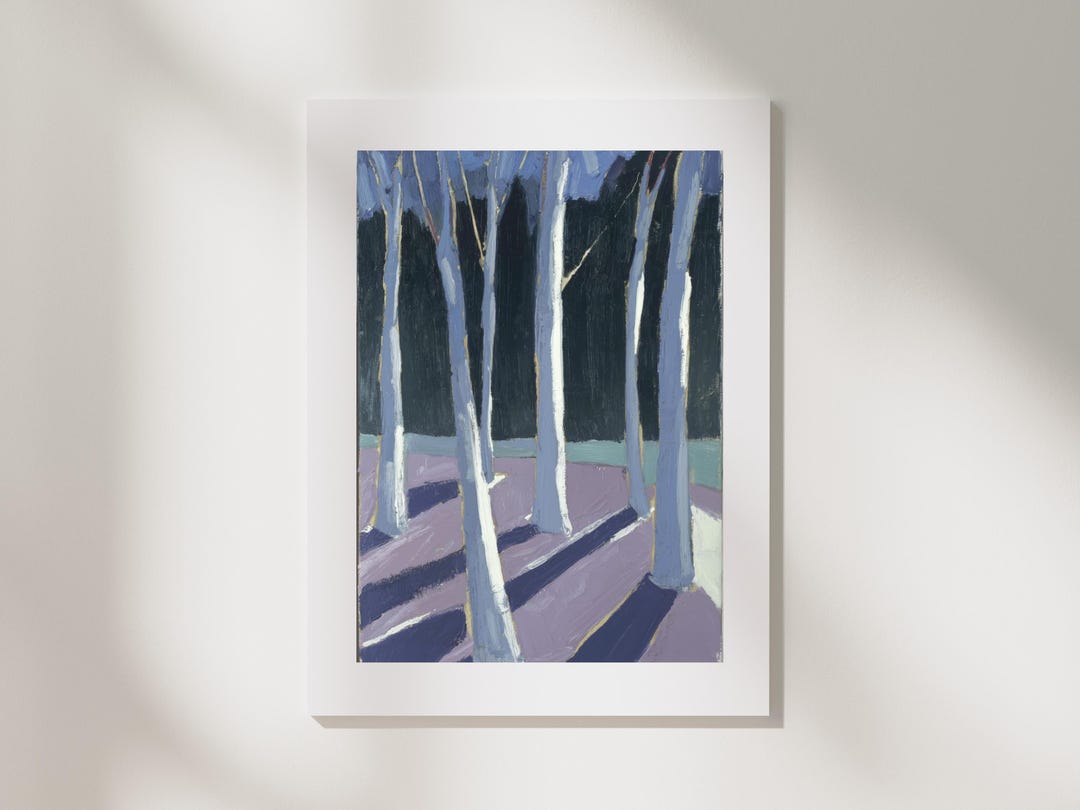 Abstract Woodland Tall Slender Tree Trunks Art Print Oil Painting abstract-woodland-tall-slender-tree-trunks-art-print-oil-painting