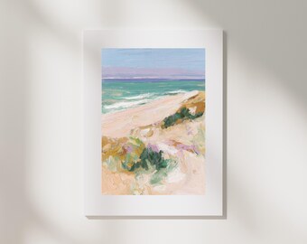 Swedish Coastal Landscape Art Print | Soft Pastel Tones, Beach Dunes, Impasto Texture