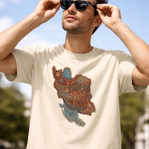 Persian Paisley Map T-Shirt | Iran Map Phoenix Back Print