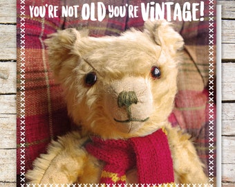 Super cute vintage TEDDY smiling BIRTHDAY card message