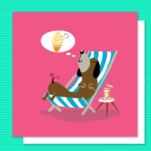 Banhista de sol cachorrinho super legal ilustrado cartão de ANIVERSÁRIO ou SAUDAÇÕES - cachorro-salsicha