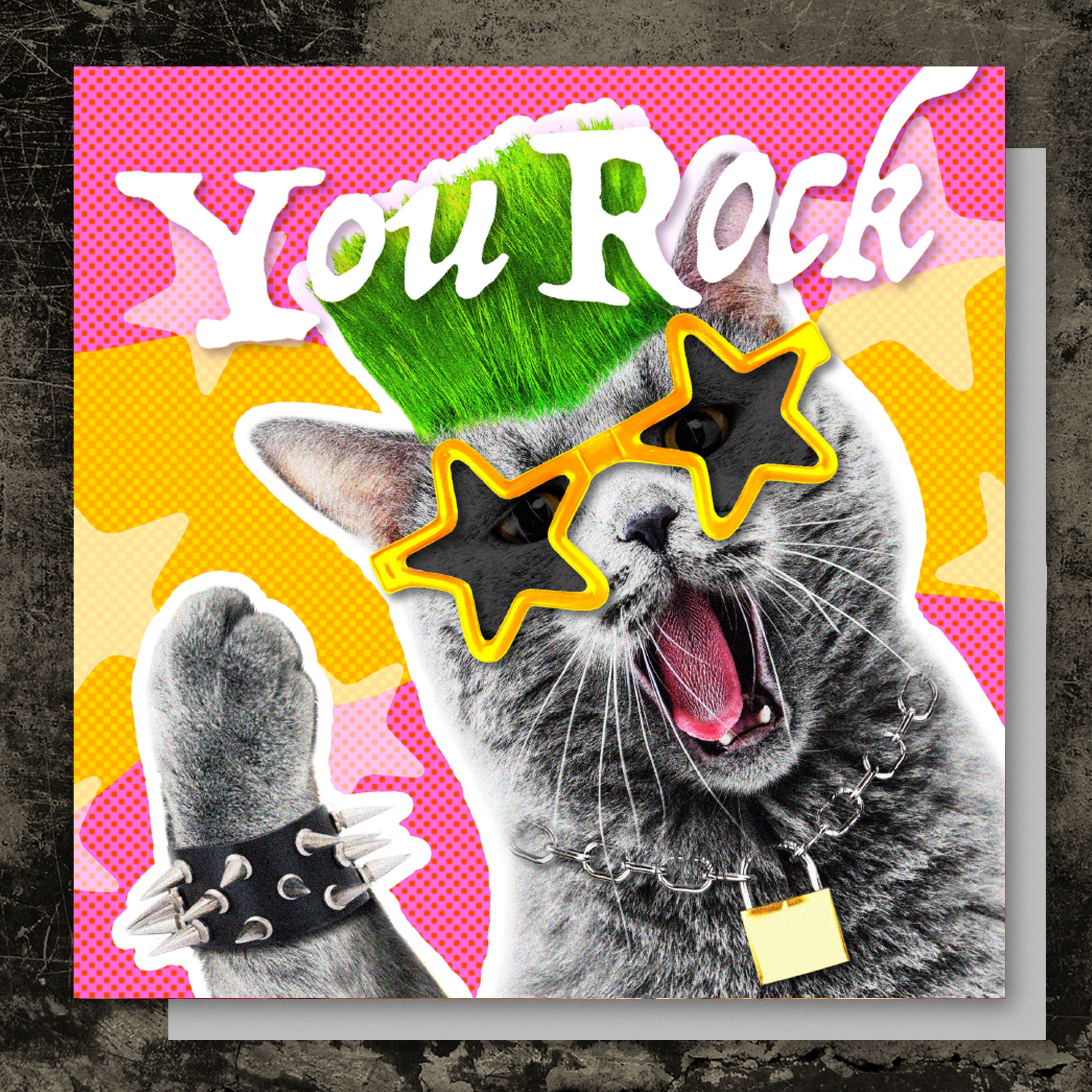 Rock and Roll Punk CAT BIRTHDAY or GREETINGS Card With Text you Rock Etsy