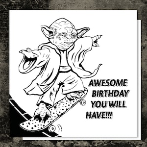 Carte d'ANNIVERSAIRE Yoda Star Wars mashup skater