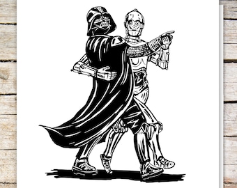 Darth Vader and C3PO DANCING Star Wars greetings Card