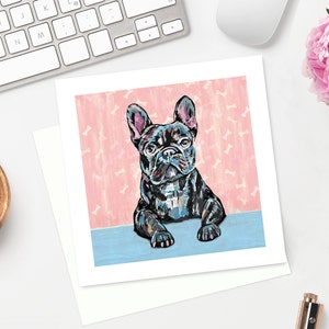 Cartão de ANIVERSÁRIO ou SAUDAÇÕES com retrato de BULLDOG FRANCÊS