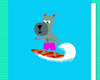 Super cool doggy surfer illustrated BIRTHDAY or GREETINGS card