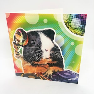 Luchtige kleurrijke DJ Guinea Pig VERJAARDAG- of GREETINGS-kaart
