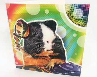 Light hearted colourful DJ Guinea Pig BIRTHDAY or GREETINGS card