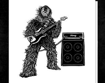 BASS guitar Star Wars mashup BIRTHDAY Card or any occasion chewbacca musician