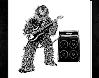 BASS guitar Star Wars mashup BIRTHDAY Card or any occasion chewbacca musician