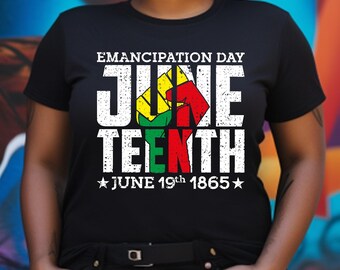 Emancipation Juneteenth V Neck Tee, Raised Fist Freedom Shirt, Black Culture Graphic T-Shirt, African American Pride Apparel