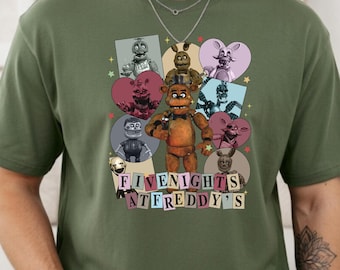 Five Nights Horror Shirt, Retro Horror Game Tee, Vintage Gamer Graphic T-Shirt, Creepy Cute Sweatshirt, Spooky Gaming Hoodie, FNAF V Neck