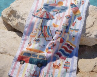 Girls Trip Beach Towel, Custom Family Trip Towel, Sea Life Beach Towel with Name, Vacation Beach Gift, Coastal Pool Towel