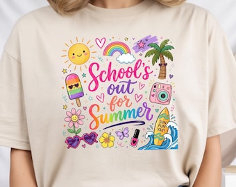 School’s Out for Summer Shirt, Minimal Summer Break V-Neck Tee, End of School Year Teacher Gift, Cute Vacation Summer T-Shirt