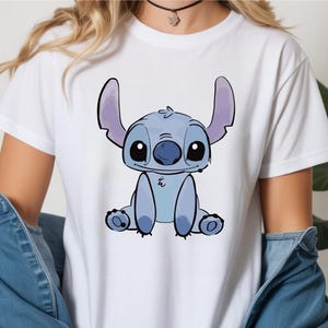 white color t-shirt with disney stitch  graphic design