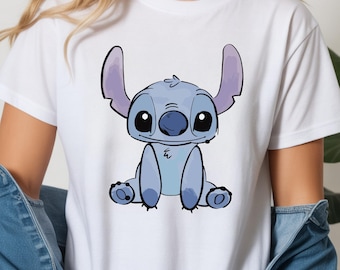 Cute Stitch Shirt, Disney Lilo and Stitch Graphic Tee, Adorable Cartoon V-Neck T-Shirt, Hawaiian Cute Alien Character Shirt