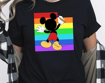 Disney Rainbow Shirt, Disney Mickey Sweatshirt, Cute Rainbow Graphic Tee, Magical V Neck Shirt, LGBTQ Shirt