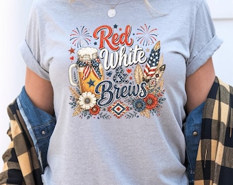 Red White And Brews Shirt, Funny Beer Lover Tee, Patriotic Drinking Shirt, 4th Of July Brewery V Neck, USA Beer Party Sweatshirt