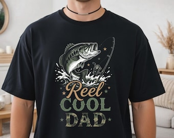 Reel Cool Dad Bass Fishing Shirt, Funny Fisherman Dad Tee, Bass Fish Graphic T Shirt, Father’s Day Fishing Gift