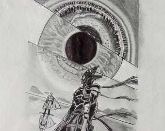 Bild Der Handgemachten Bleistift-Zeichnung-Epische Auge & Krieger-Szene-Kunst-Skizze. Digitaler Download