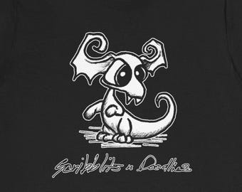 Happy Dragon T-Shirt, Friendly Fantasy Companion Tee, Scribblits n Doodlies Critter Shirt