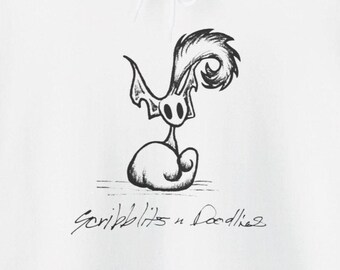Fantasy Creature Hoodie, Quirky Hand-Drawn Animal Pullover, Scribblits n Doodlies Pet Apparel