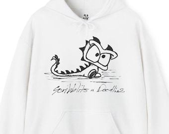 Grumpy Dragon Hoodie, Funny Fantasy Creature, Hand-drawn Scribblits Pullover