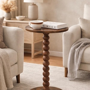 Small Wooden Side Table with Storage Shelf, Narrow Spaces