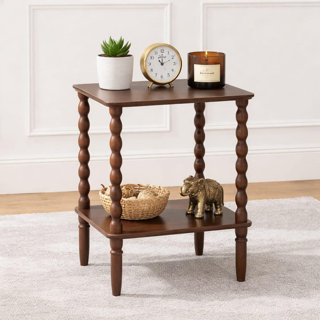 Small Wood Side Table With Storage Shelf, Narrow Spaces - Etsy