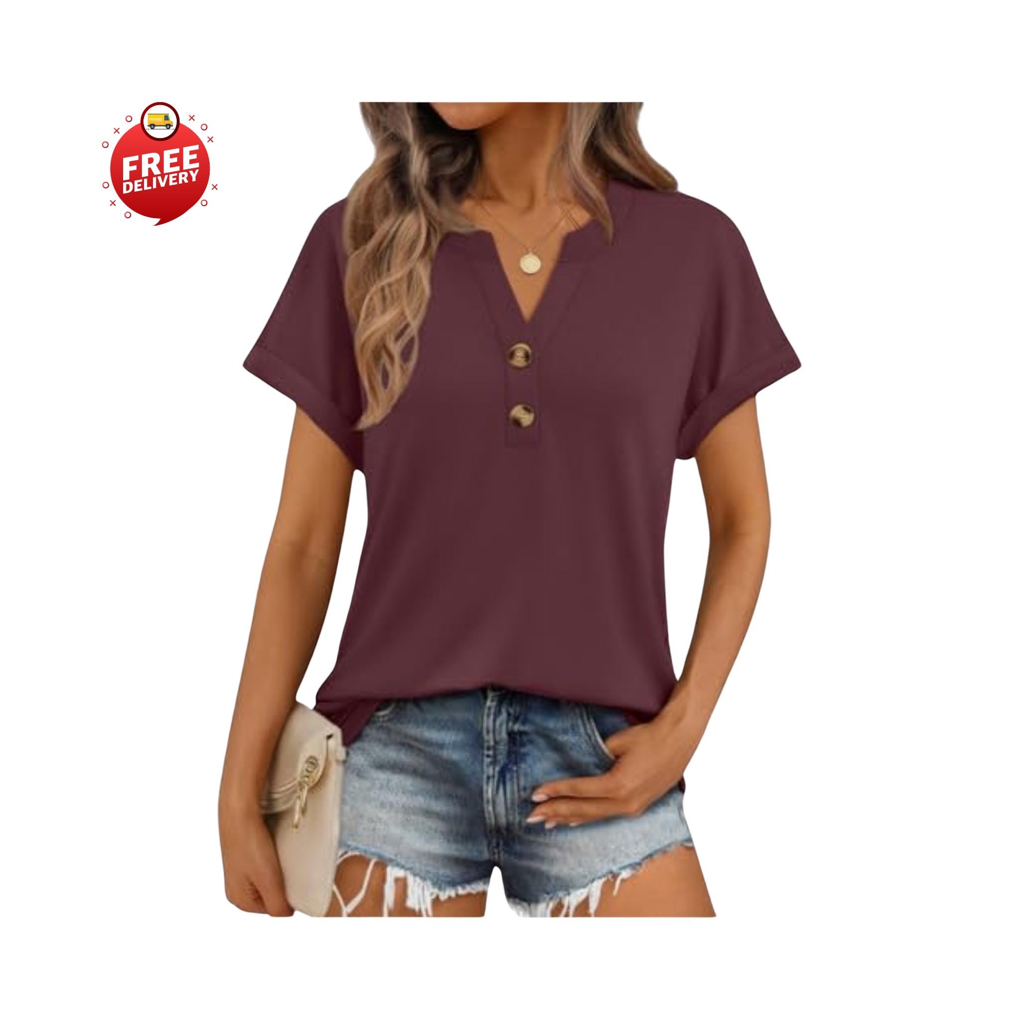 Womens Spring Tops 2026 Short Sleeve Henley V Neck Dressy Casual Tunic ...