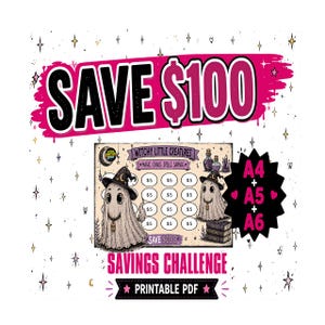 Witchy Savings Challenge Printable | Cute Ghost Dog Witch Budget Tracker PDF | Witchy Little Creatures Cash Stuffing Challenge | A4 A5 A6