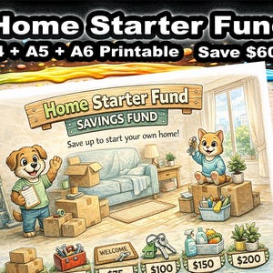 Home Starter Fund Spar-Challenge | Umzug & neues Zuhause zum Ausdrucken | A6 A5 A4 PDF