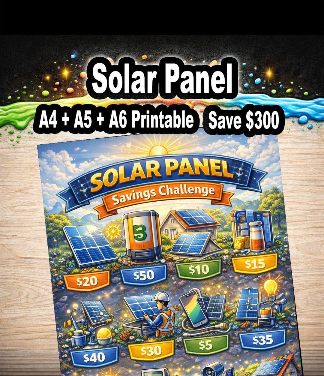 Solar Panel Savings Challenge | Home Upgrade Tracker (A4 A5 A6 ...