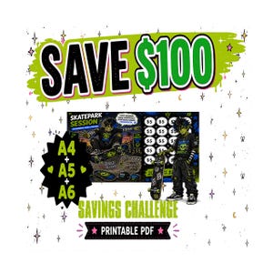Skateboard Skatepark Session Savings Printable | A4 A5 A6 Budget Tracker | Skater Savings Challenge | Cash Stuffing | Save 100 Challenge