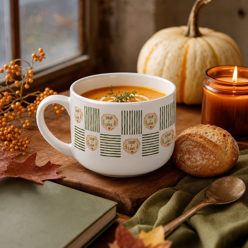 Soup is Love 25 Ounce Soup Mug, Soup Lover Gift, Retro Soup Mug, Chili ...